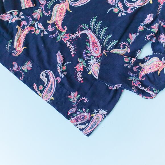 NEW Talbots Shadow Paisley Print Crewneck Sweater Size 2X Cotton Navy Blue - Picture 4 of 10